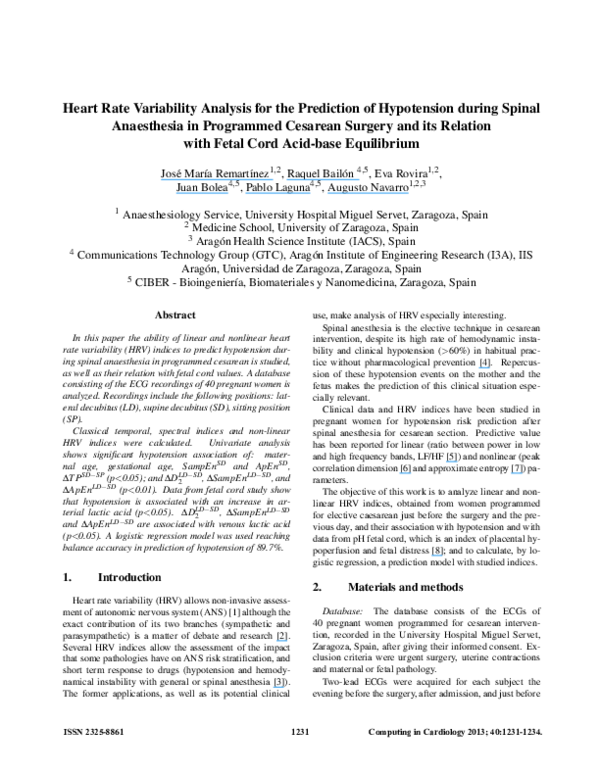 (PDF) Heart Rate Variability Analysis for the Prediction of Hypotension ...
