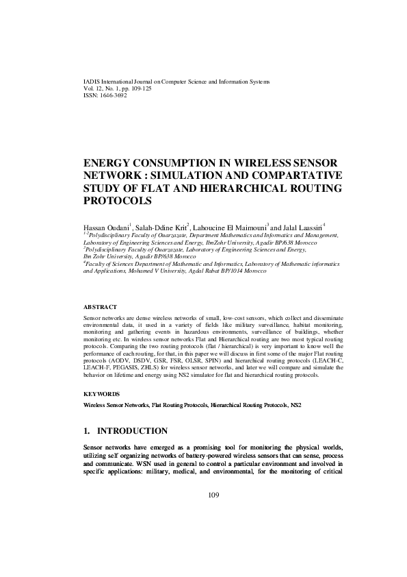 (PDF) ENERGY CONSUMPTION IN WIRELESS SENSOR NETWORK : SIMULATION AND ...