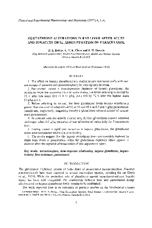 does paracetamol deplete glutathione PDF) Glutathione Alterations in Rat Liver After Acute and Subacute Oral  Administration of Paracetamol