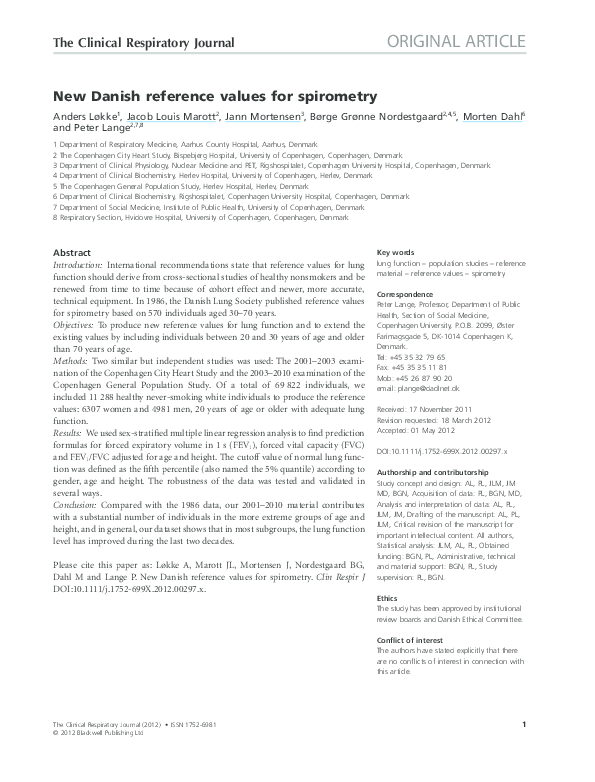 (PDF) New Danish reference values for spirometry | Anders Løkke ...