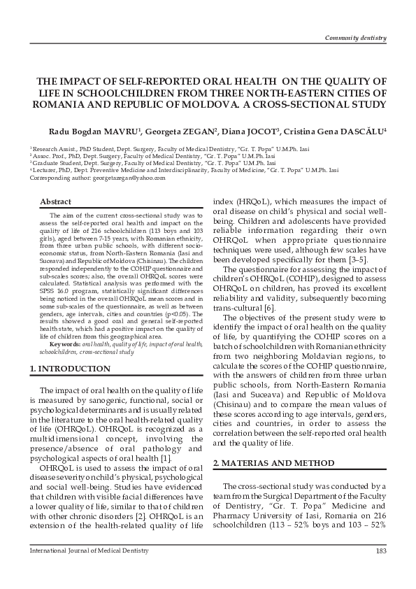 (PDF) THE IMPACT OF SELF-REPORTED ORAL HEALTH ON THE QUALITY OF LIFE IN ...