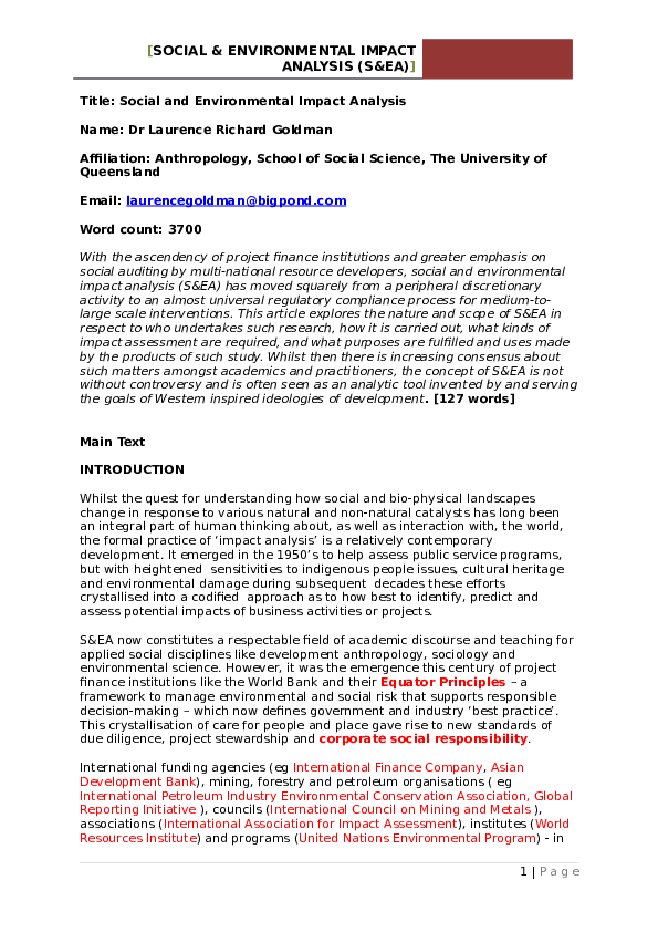 (DOC) Title: Social and Environmental Impact Analysis