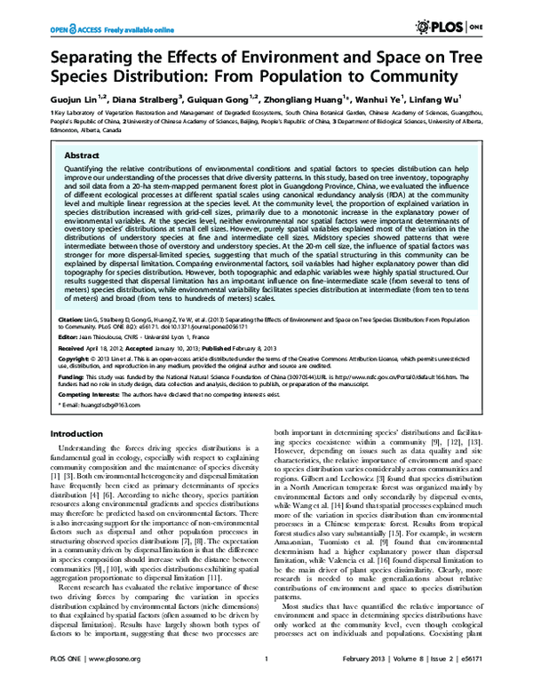 (PDF) Separating the Effects of Environment and Space on Tree Species ...