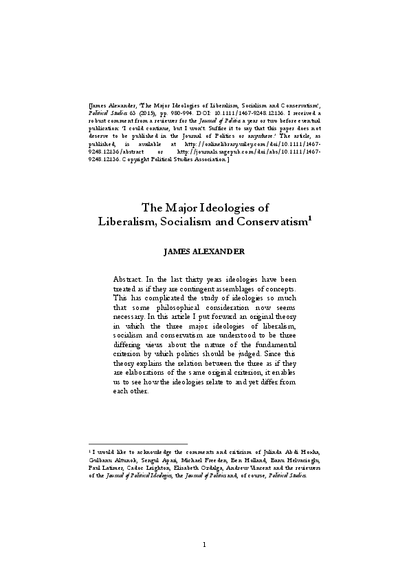 (PDF) The Major Ideologies of Liberalism, Socialism and Conservatism ...