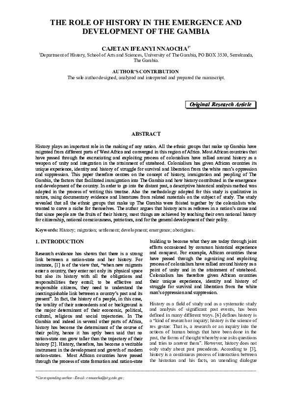 (DOC) THE ROLE OF HISTORY IN THE EMERGENCE AND DEVELOPMENT OF THE GAMBIA