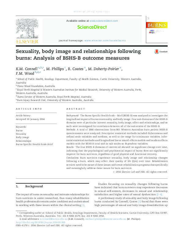 (PDF) Sexuality, body image and relationships following burns: Analysis ...