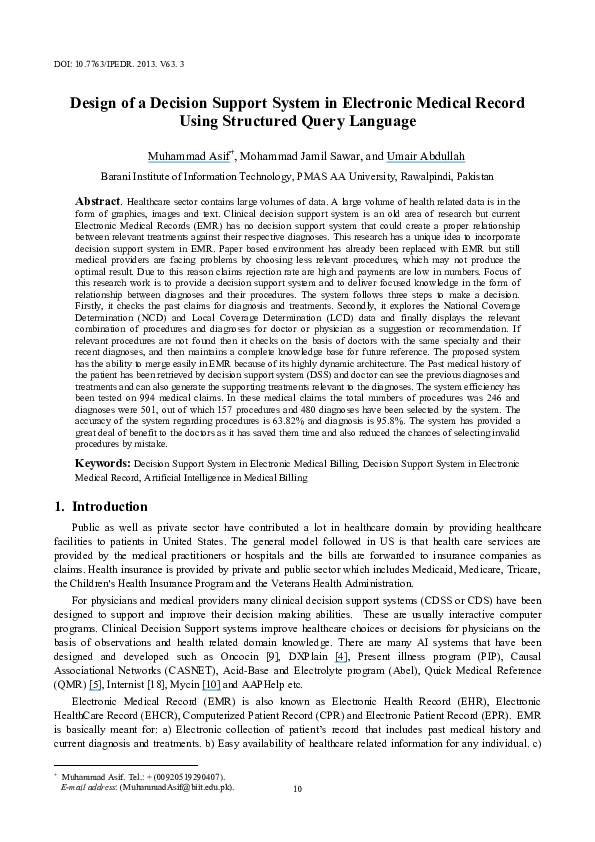 (PDF) Design of a Decision Support System in Electronic Medical Record ...