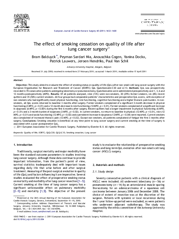 (PDF) The effect of smoking cessation on quality of life after lung ...