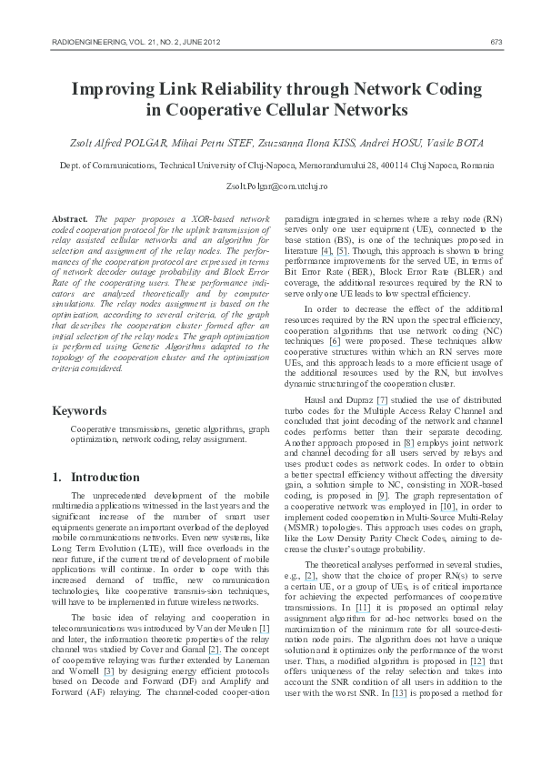 (PDF) Improving Link Reliability through Network Coding in Cooperative ...