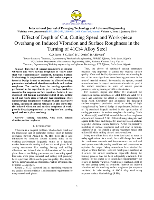 (PDF) Effect of Depth of Cut, Cutting Speed and Work-piece Overhang on ...