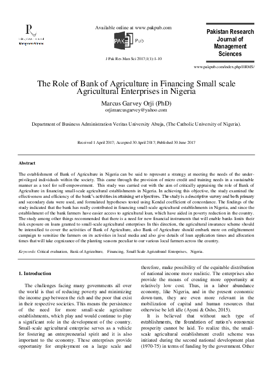 PDF The Role Of Bank Of Agriculture In Financing Small Scale
