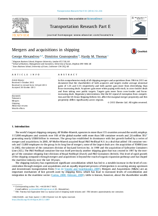  PDF Mergers And Acquisitions In Shipping George Alexandrou 