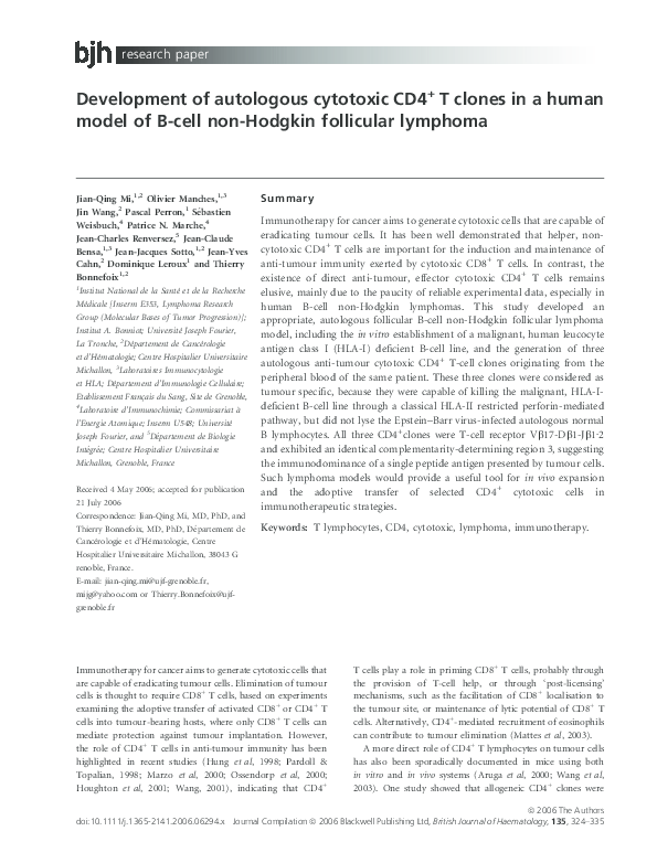 (PDF) Development of autologous cytotoxic CD4 + T clones in a human ...