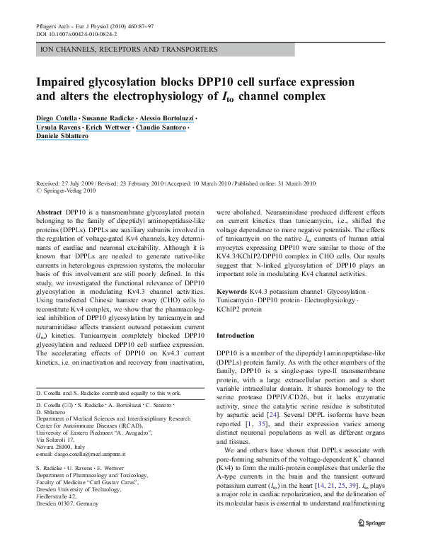 (PDF) Impaired glycosylation blocks DPP10 cell surface expression and ...