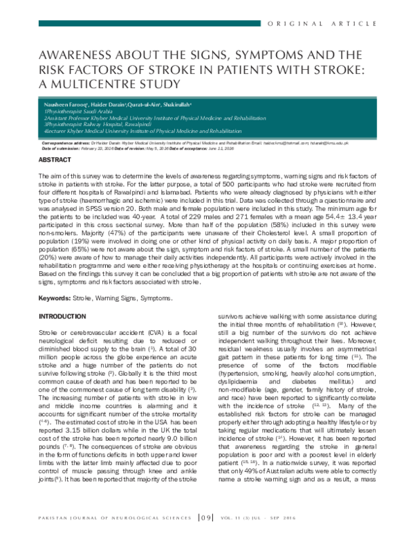 (PDF) AWARENESS ABOUT THE SIGNS, SYMPTOMS AND THE RISK FACTORS OF ...