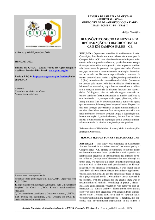  PDF DIAGN STICO SOCIOAMBIENTAL DA DEGRADA O DO RIACHO CONCEI O EM CAMPOS SALES CE Anny 