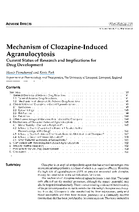 PDF) Mechanism of Clozapine-Induced Agranulocytosis