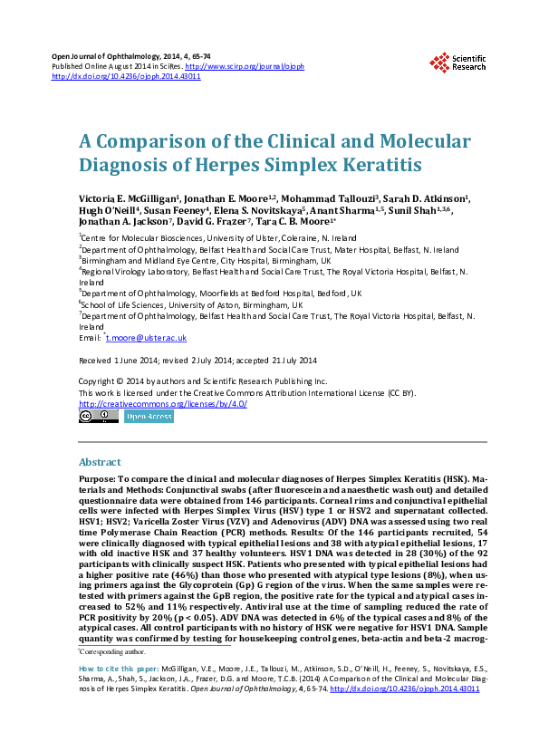 (PDF) A Comparison of the Clinical and Molecular Diagnosis of Herpes