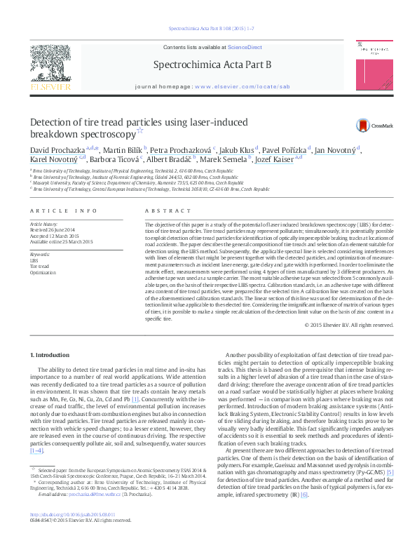 (PDF) Detection of tire tread particles using laser-induced breakdown ...