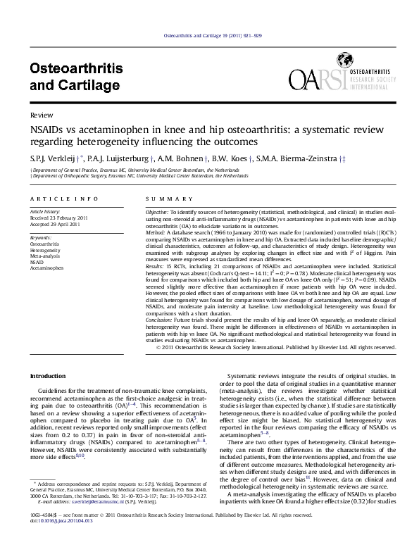 (PDF) NSAIDs vs acetaminophen in knee and hip osteoarthritis a