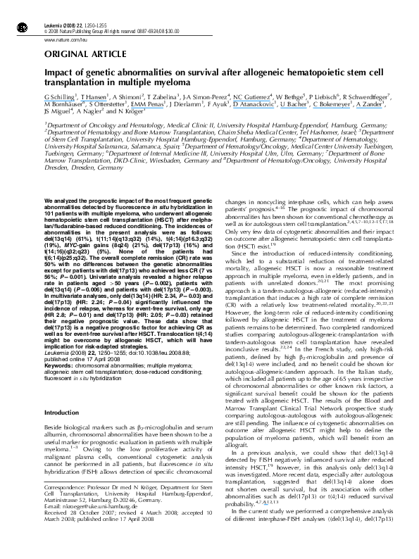 (PDF) Impact of genetic abnormalities on survival after allogeneic ...