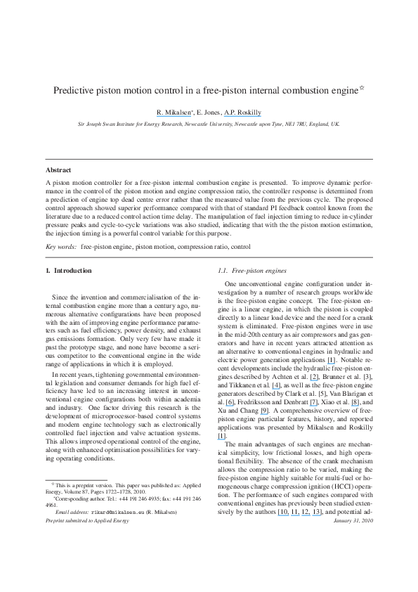 (PDF) Predictive piston motion control in a free-piston internal ...