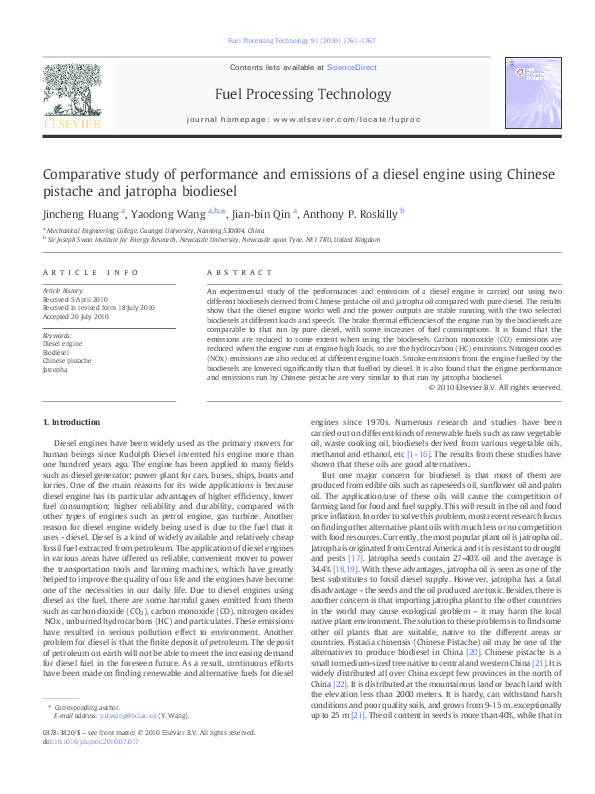 (PDF) Comparative study of performance and emissions of a diesel engine ...
