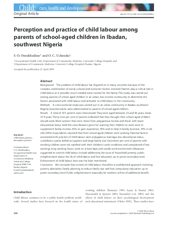 (PDF) Perception and practice of child labour among parents of school ...