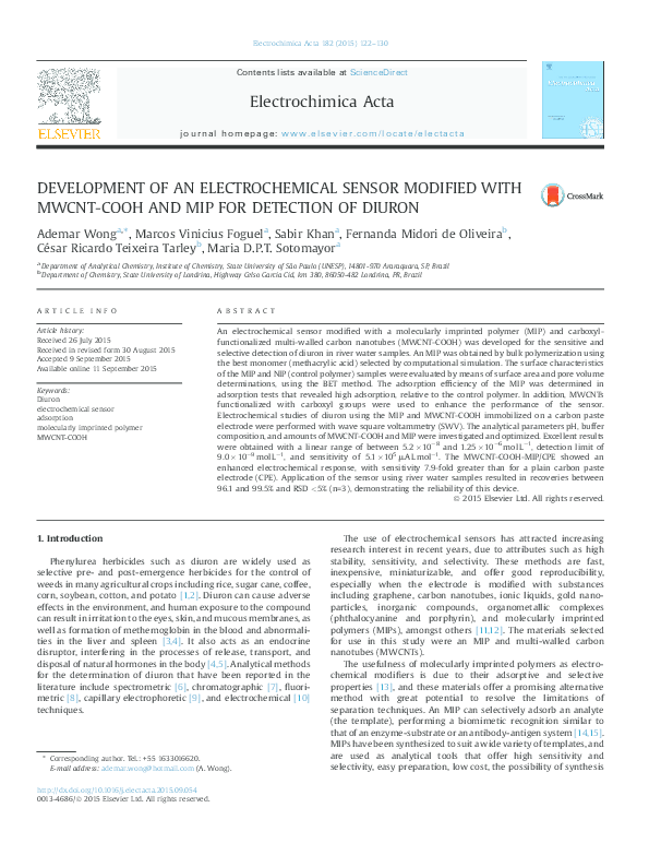 (PDF) DEVELOPMENT OF AN ELECTROCHEMICAL SENSOR MODIFIED WITH MWCNT-COOH ...