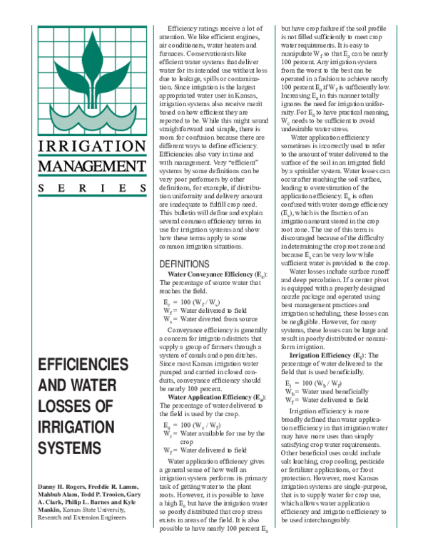 (PDF) EFFICIENCIES AND WATER LOSSES OF IRRIGATION SYSTEMS Freddie Lamm Academia.edu