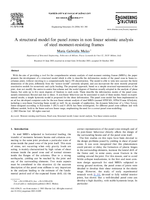 (PDF) A structural model for panel zones in non linear seismic analysis ...