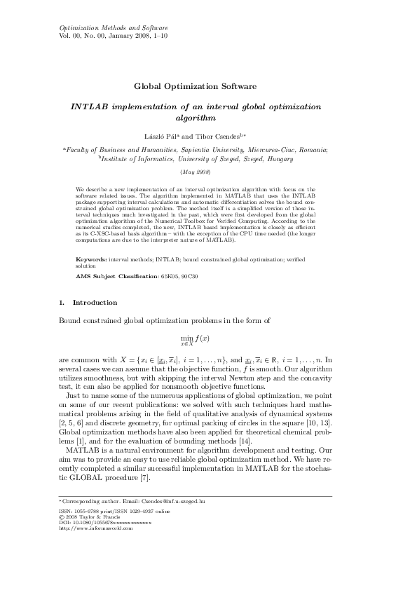 (PDF) Global Optimization Software INTLAB implementation of an interval ...