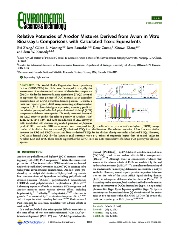 (PDF) Relative Potencies of Aroclor Mixtures Derived from Avian in ...
