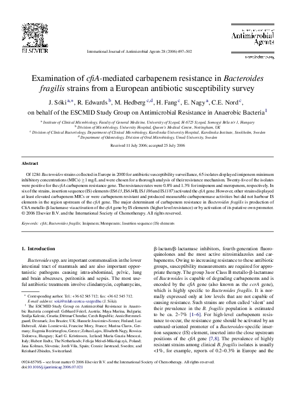 (PDF) Examination of cfiA-mediated carbapenem resistance in Bacteroides ...
