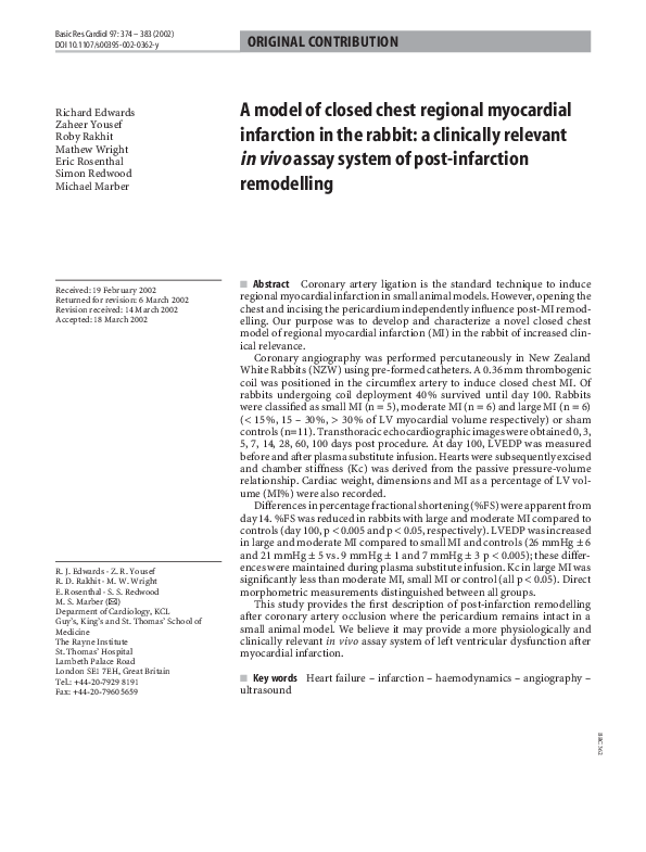 (PDF) A model of closed chest regional myocardial infarction in the ...