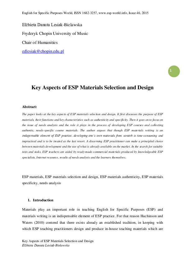 PDF) Key Aspects of ESP Materials Selection and Design