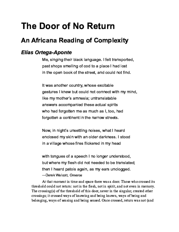 (PDF) The Door of No Return An Africana Reading of Complexity