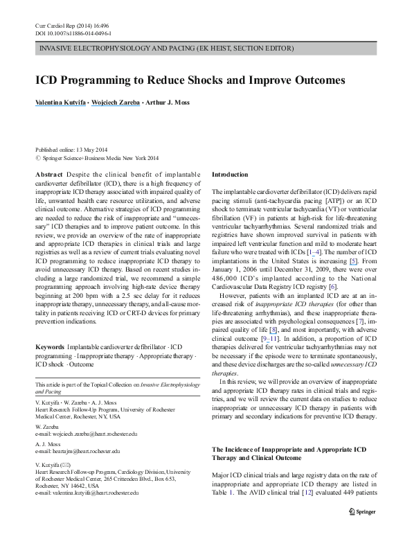 (PDF) ICD Programming to Reduce Shocks and Improve Outcomes