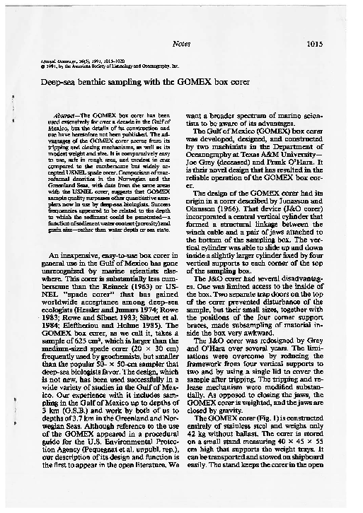 (PDF) Deepsea benthic sampling with the GOMEX box corer Gilbert Rowe