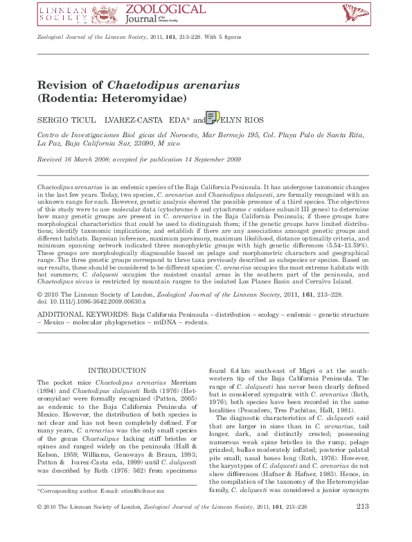 (PDF) Revision of Chaetodipus arenarius (Rodentia Heteromyidae