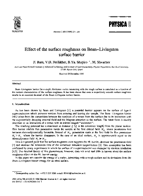 (PDF) Effect of the surface roughness on BeanLivingston surface barrier Valentin Freilikher