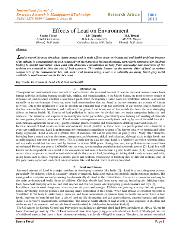(PDF) Effects of Lead on Environment Indra Tripathi Academia.edu