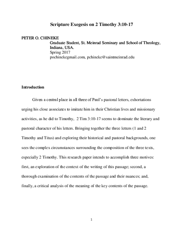 (PDF) Scripture Exegesis on 2 Timothy 3:10-17