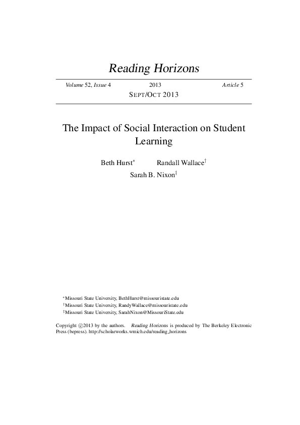 (PDF) Reading Horizons The Impact of Social Interaction on Student