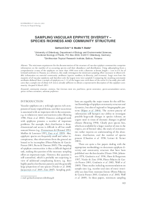 (PDF) Sampling vascular epiphyte diversity - species richness and ...