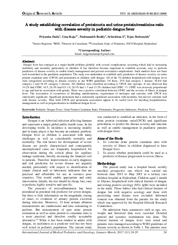 (PDF) A study establishing correlation of proteinuria and urine protein