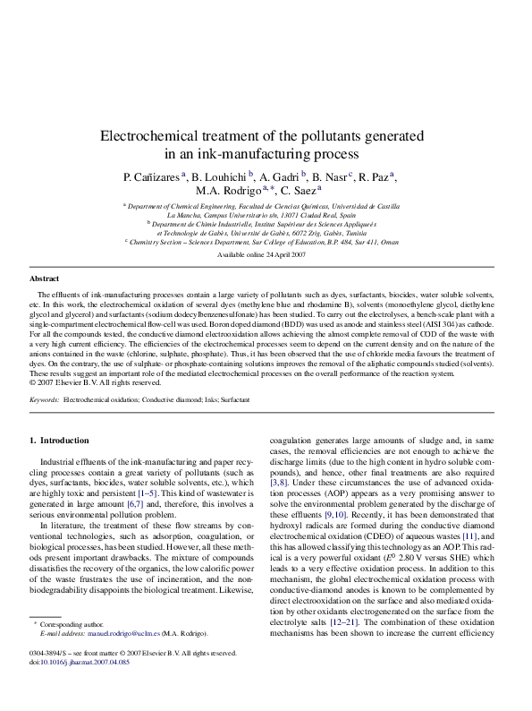 (PDF) Electrochemical treatment of the pollutants generated in an ink ...