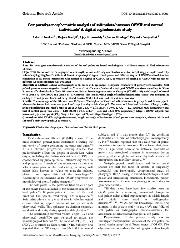 (PDF) Comparative morphometric analysis of soft palate between OSMF and ...