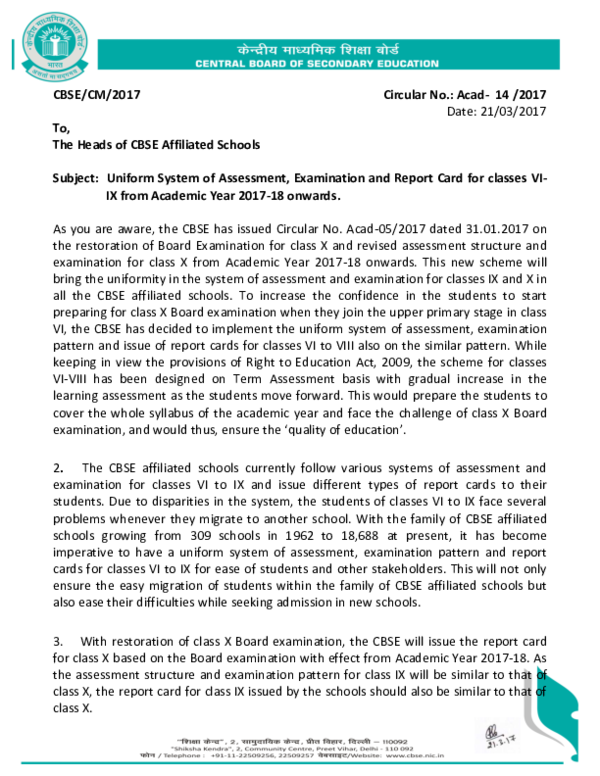 (PDF) The Heads of CBSE Affiliated Schools Subject: Uniform System of ...