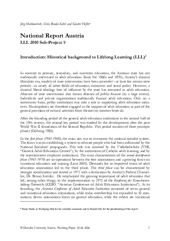 (PDF) Introduction Historical background to Lifelong Learning (LLL)2